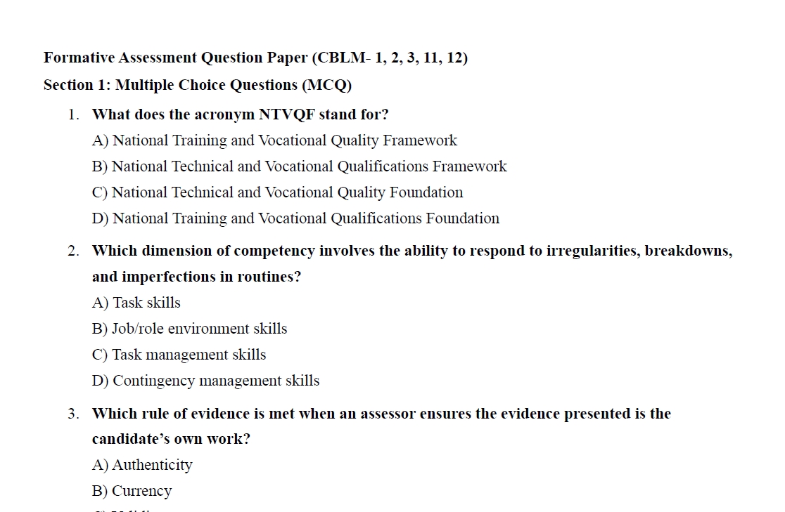CBT&A (Level-4) Assessment written Tools Download | NSDA